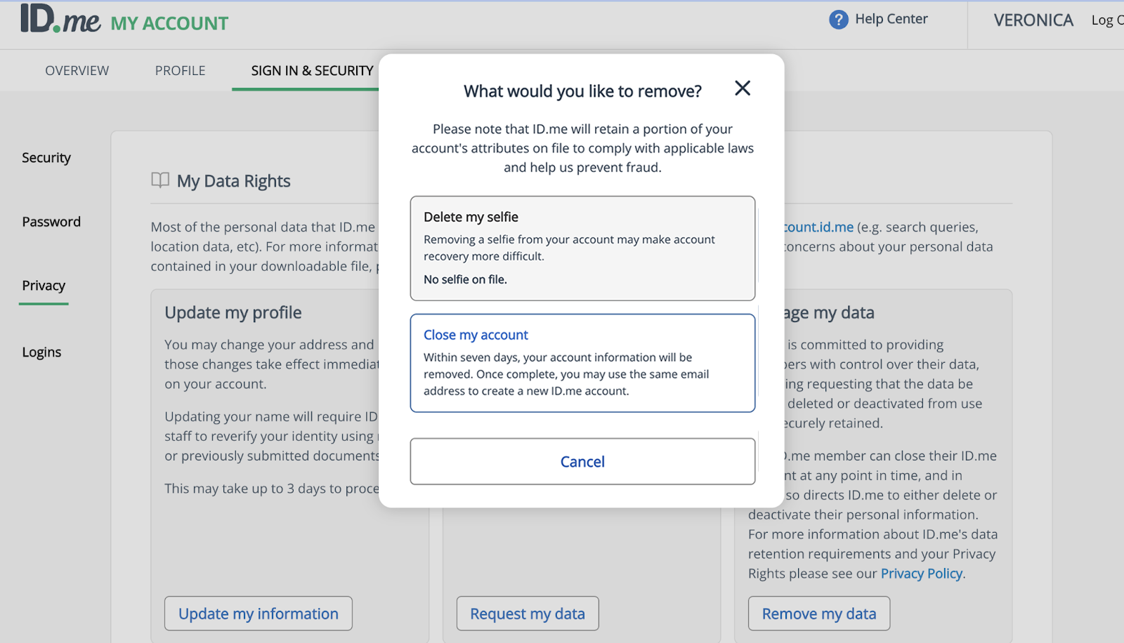 Deleting selfies and biometric information – ID.me Help Center