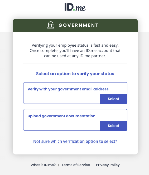 Verify your status option gov employee.png