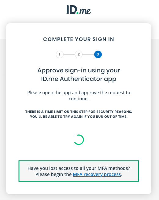 MFA sign in screen that shows a link to start the MFA recovery process.png