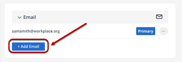 Screenshot of email section in account settings with button highlighted to add a new email address