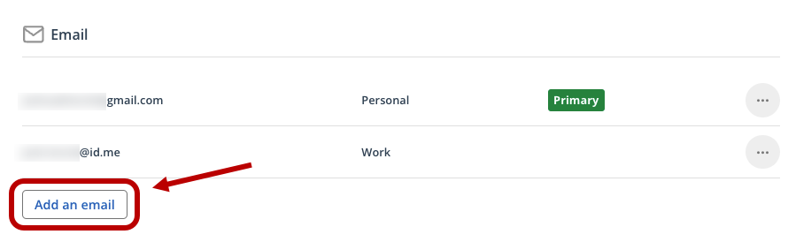 Screenshot of email settings with arrow pointing to option to add an additional email address
