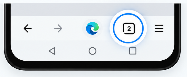 Screenshot of Microsoft Edge on an Android device with the Tabs icon highlighted
