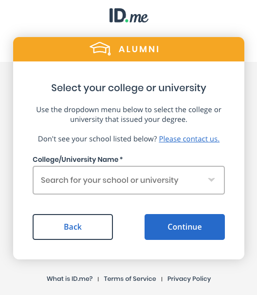 Select begin and enter teh requested information to confirm your school enrollment adn select Continue_step.4_accessingexclusiveoffers .png